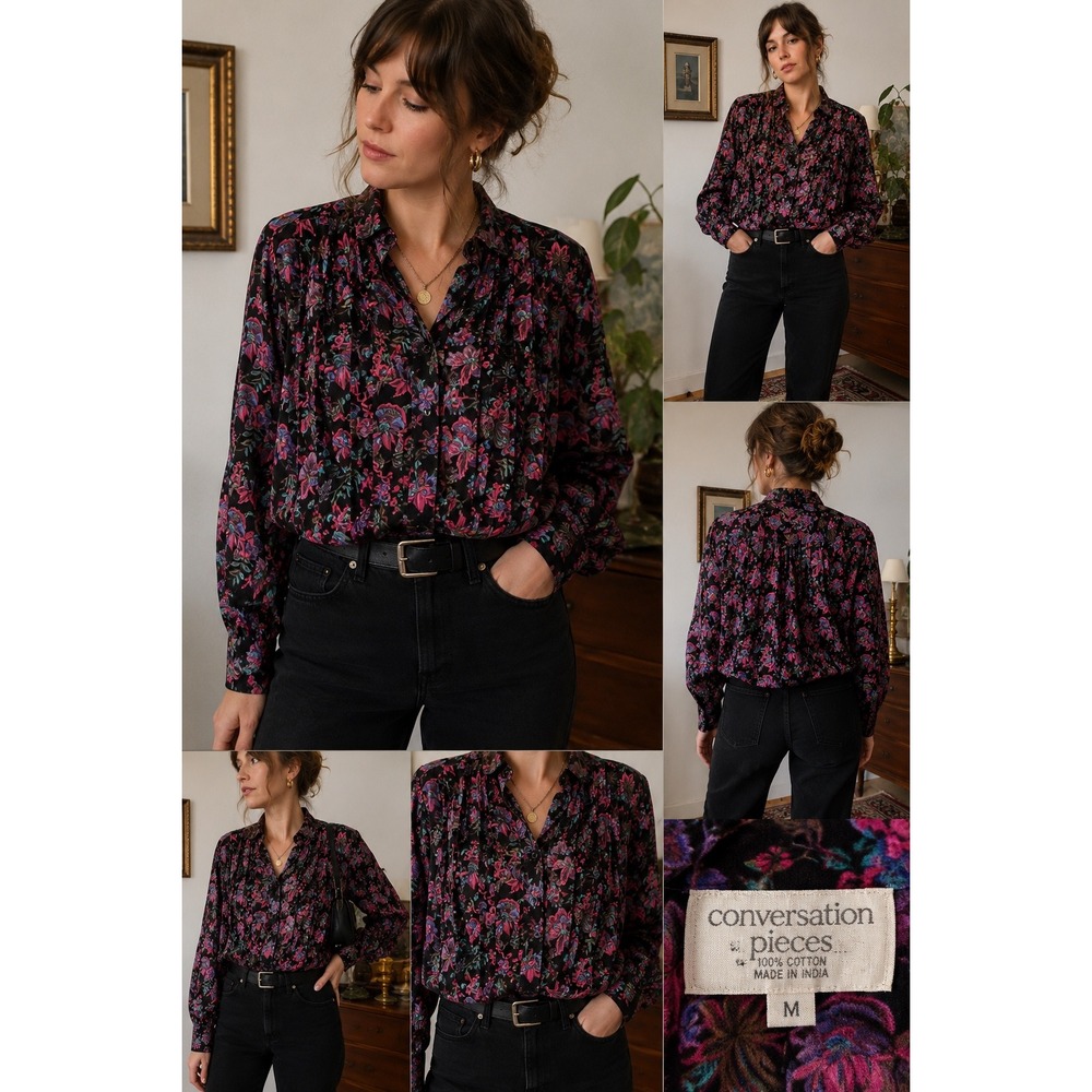 Conversation Pieces Skirt Set Womens L Floral Black Cotton Good Tiered  2pc - Picture 13 of 13